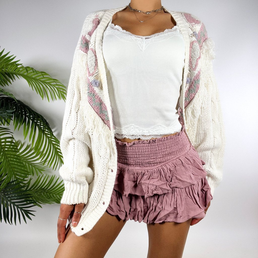Vintage Y2k Pink Mid Rise Tier Ruffle Cottagecore Coquette Mini Skirt Skort / Xs